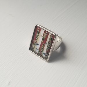 Champleve enamel & pfeiffer sterling vintage ring